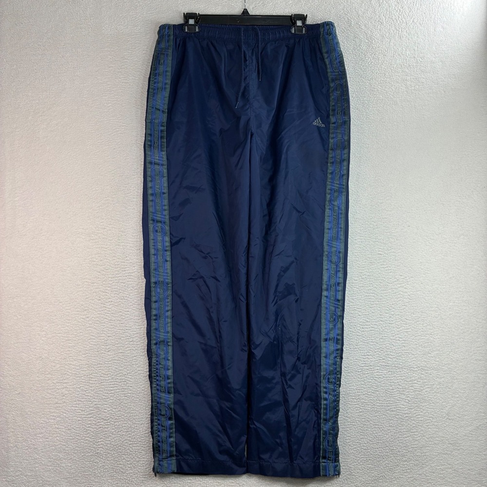 Y2K Adidas Baggy Track Pants Men M Blue Windbreaker Ankle Zip Sweatpants Vintage